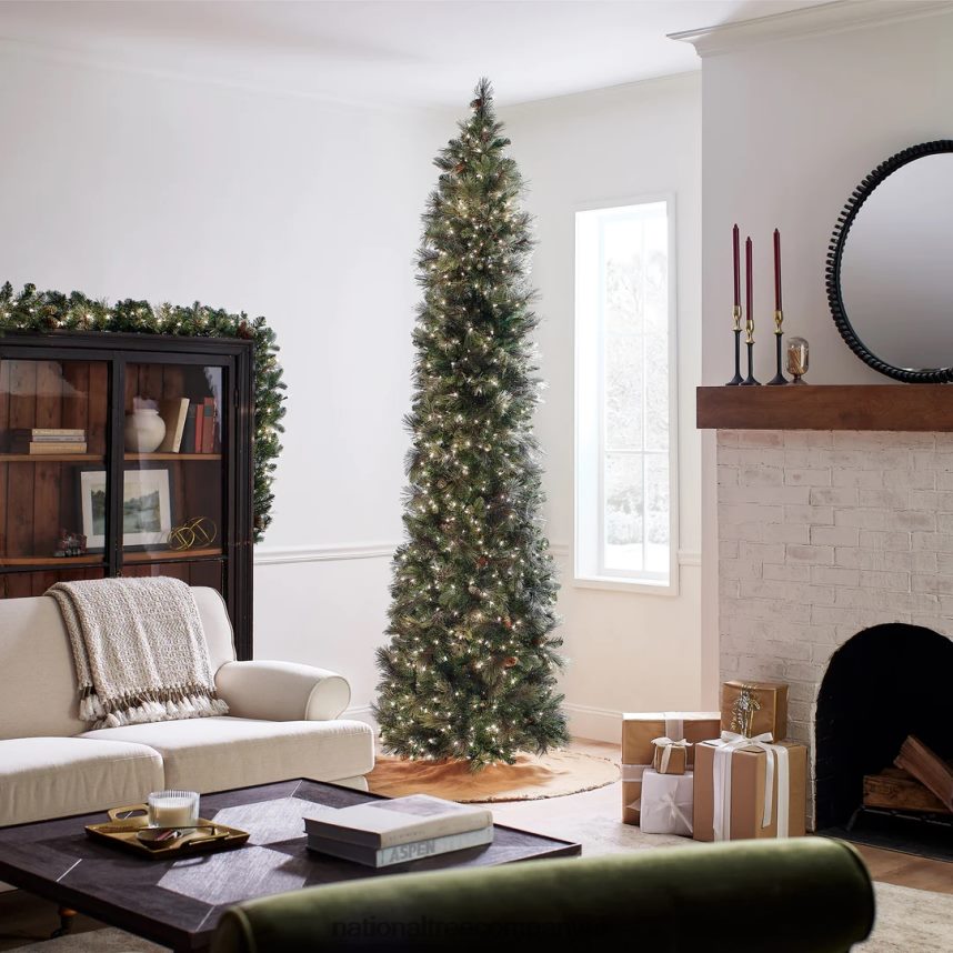 Trees | National Tree Company Pre-Lit \Feel Real\ Artificial Giant Christmas Tree Green Carolina Pine White Lights Flocked with Pine Cones Includes Stand 10 feet F2L4F160